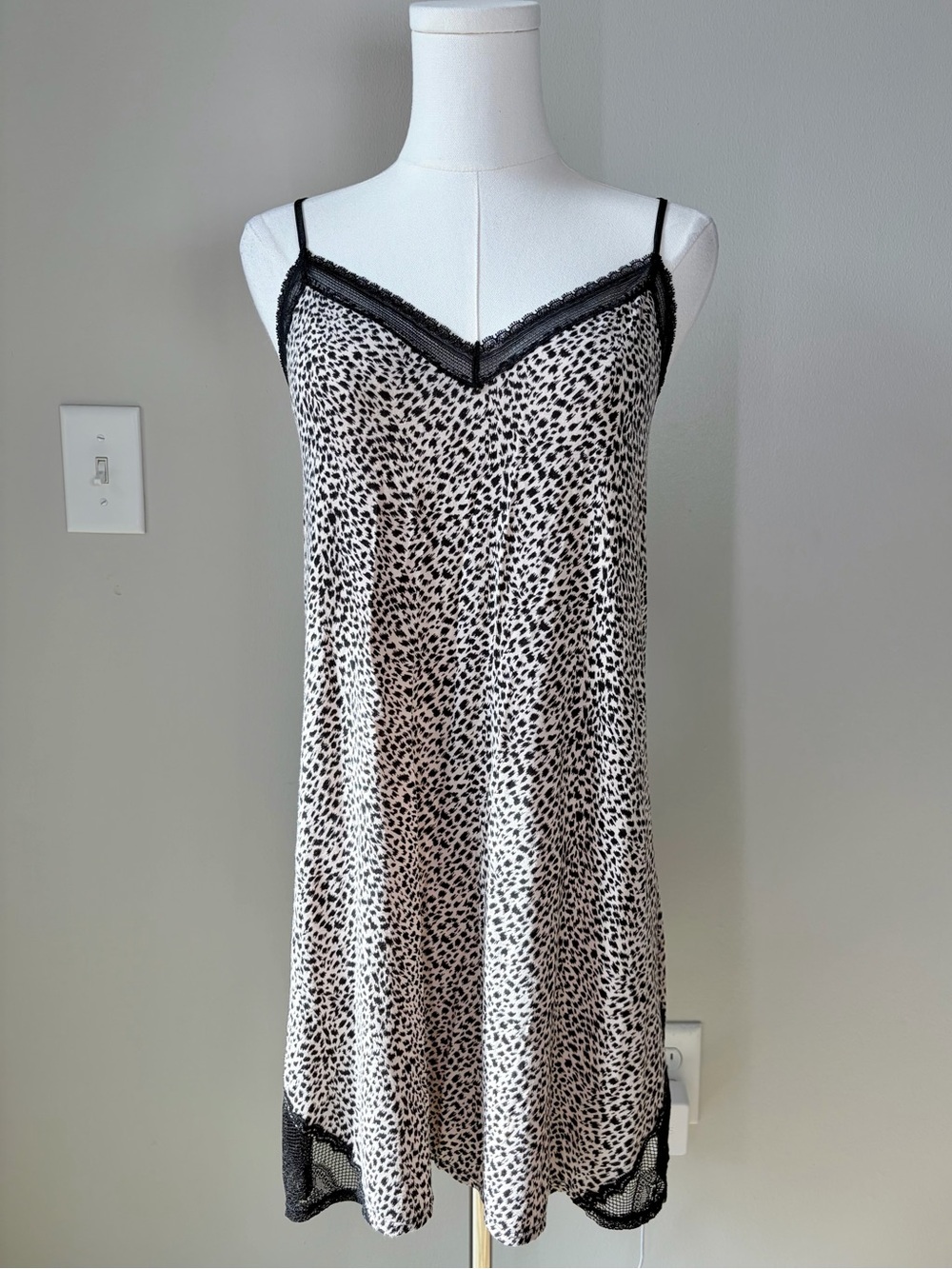 Victoria's Secret Modal Leopard Print Black Lace Trim Slip Dress Nightgown